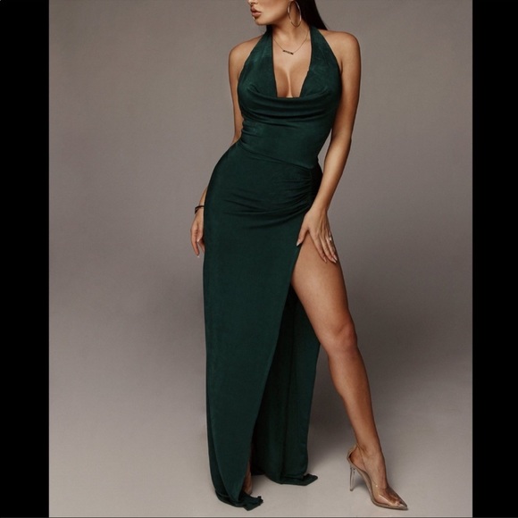 NWT JLUXLABEL Teal Natasha High Slit Dress - Picture 1 of 7